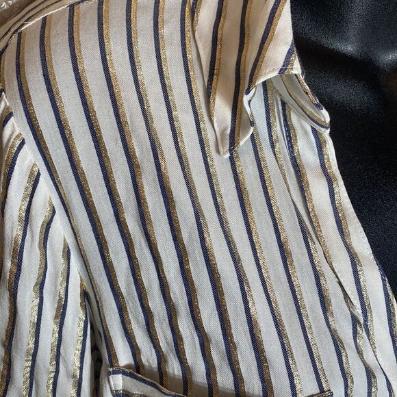 Express the portofino shirt slim large striped metallic gold white blue - Picture 2 of 7